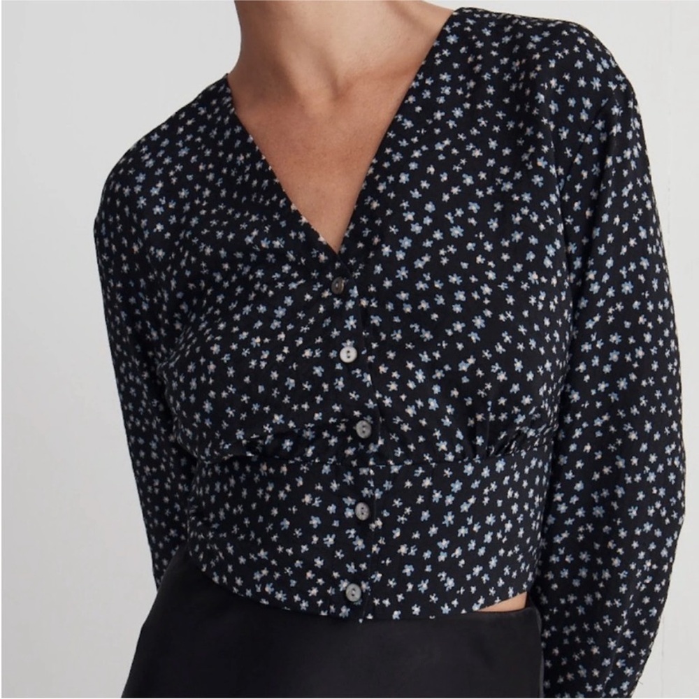 Madewell Black and Blue Floral Blouse